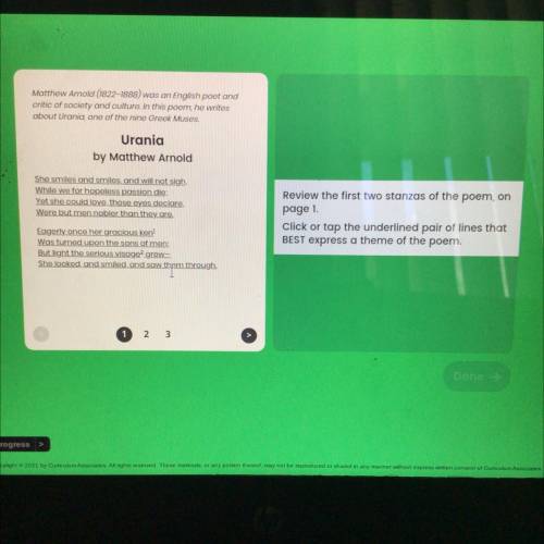 review the first two stanzas of the poem, on page 1. click or tap the underlined pair of lines that