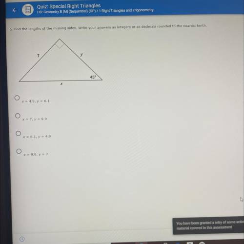 5. Find the lengths of the missing sides. Write your answers as integers or as decimals rounded to