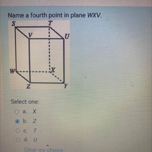 Name a fourth point in plane WXV?