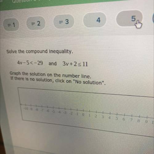 Solve the compound inequality.
4v-5<-29 and 3v+2 <11