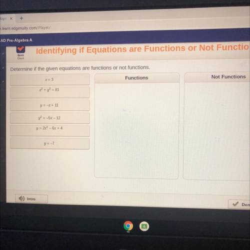 Chec

( 0
Determine if the given equations are functions or not functions.
x=3
Functions
Not Funct