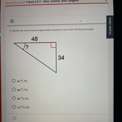 Identify the correct inverse trigonometric function to use to stop giving angle