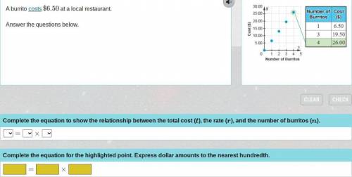 A burrito costs $6.50 at a local restaurant. Answer the questions below.