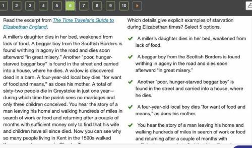 Which details give explicit examples of starvation during Elizabethan times? Select 5 options.

Wh
