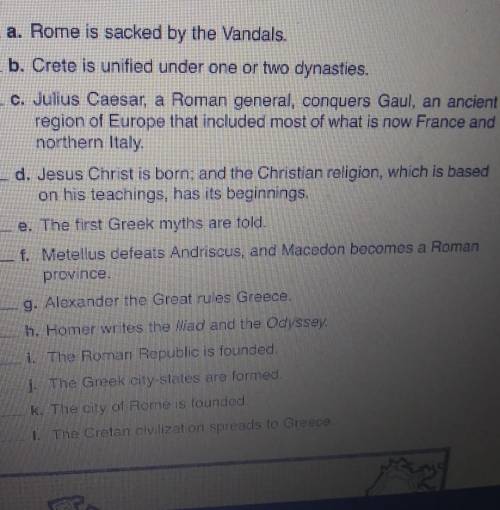 Chronological order?

a. Rome is sacked by the Vandals. b. Crete is unified under one or two dynas