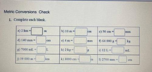 Metric Conversions Check