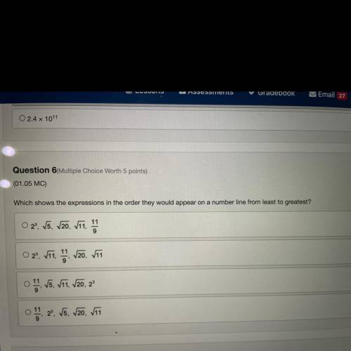 PLEASE HELP FASTTT which shows the expressions in the order they would appear on a number line from