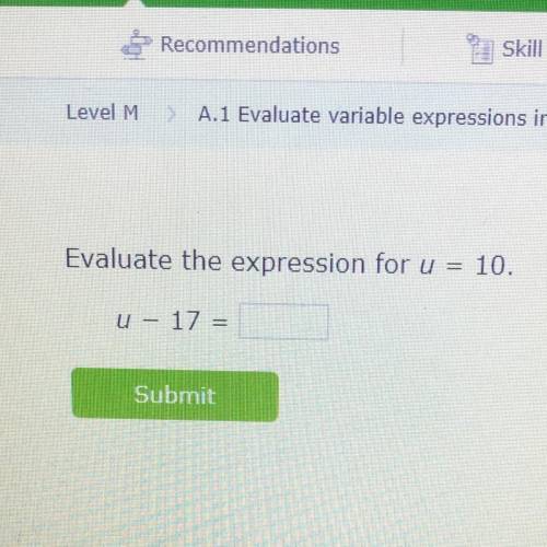 Evaluate the expression for u=10