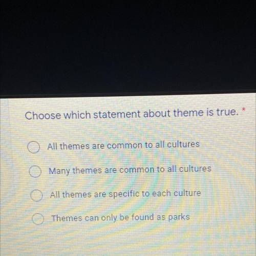 Choose which statement about theme is true.

All themes are common to all cultures
O Many themes a