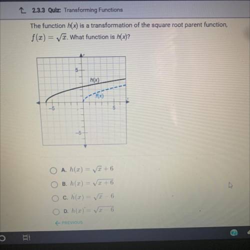 The function h(x) is a transformation of the square root parent function, f(x)= sqrt x . . What fun