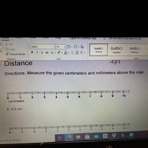 Measure the given centimeters and millimeters above the ruler