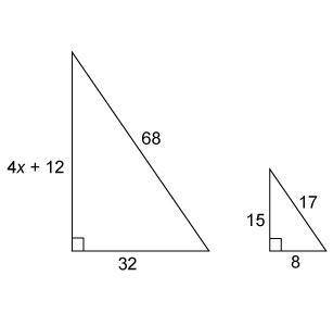 Somebody please help me out!

The triangles are similar.
What is the value of x?
Enter your answer