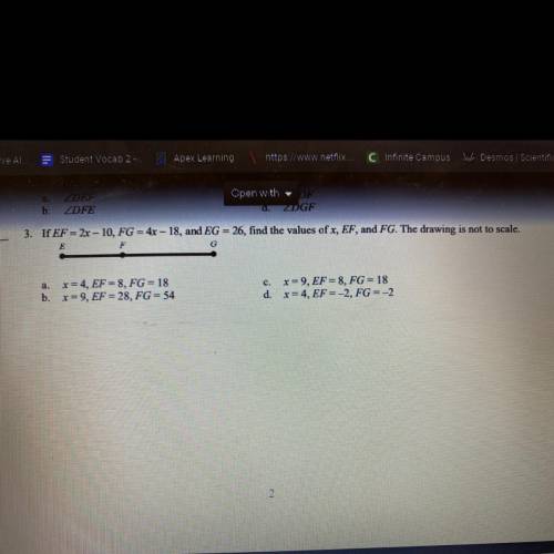 If EF = 2x - 10, FG = 4x - 18, and EG = 26, find the values of x, EF, and FG. The drawing is not to