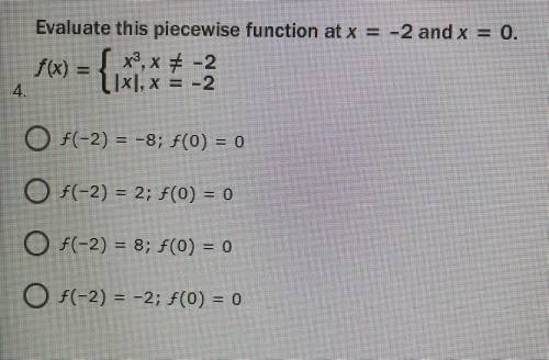 Evaluate this piecewise function at x = -2 and x = 0.