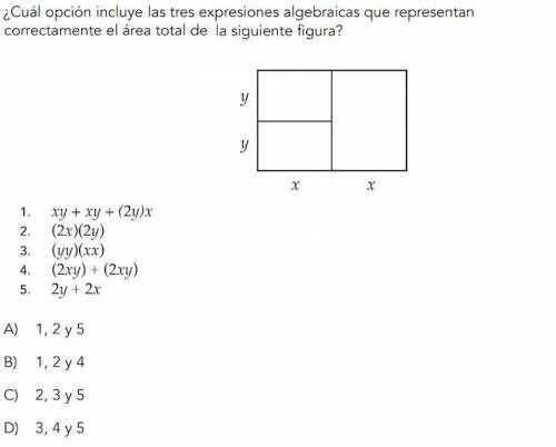 Cuál opción incluye las tres expresiones algebraicas que representan correctamente el area total de
