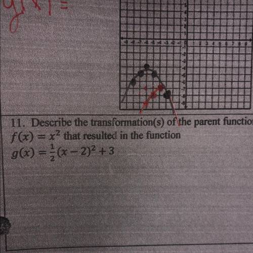 11. Describe the transformation(s) of the parent function

f(x) = x2 that resulted in the function