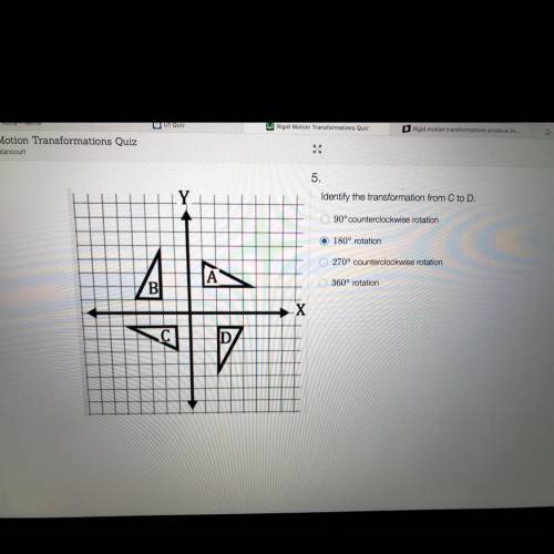 Identify the transformation from C to D.

A-90° counterclockwise rotation
B-180° rotation
C-270° c