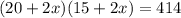 (20 + 2x)(15 + 2x) = 414