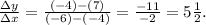 \frac{\Delta y}{\Delta x} = \frac{(-4) - (7)}{(-6) - (-4)} = \frac{-11}{-2} = 5 \frac{1}{2}.