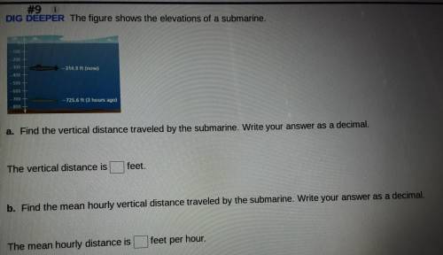 A. Find the vertical distance traveled by the submarine. write your answer as a decimal

B. Find t