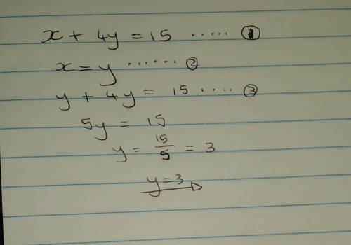 It is given that x + 4y = 15 and y = x. Find the value of y​