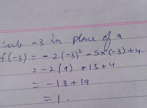 What is f(−3) for the function f(a)=−2a2−5a+4?