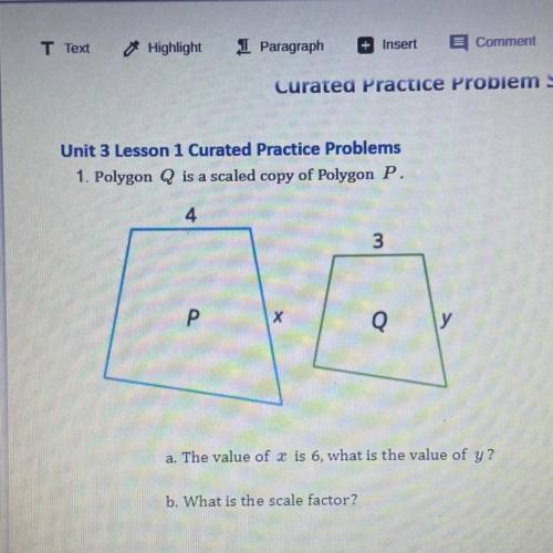 The value of x is 6, what is the value of y?
What is the scale factor?