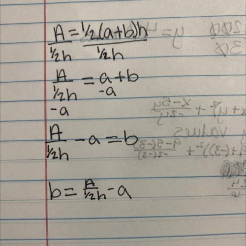 Make b the subject of the formulaA=½(a+b)h​