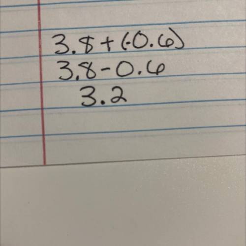 Add 3.8 + (-0.6) . Plot the first addend and the sum on the number