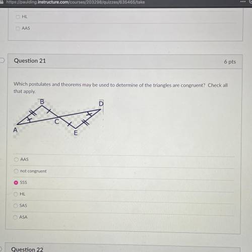 Which postulates and theorems may be used to determine of the triangles are congruent? Check all