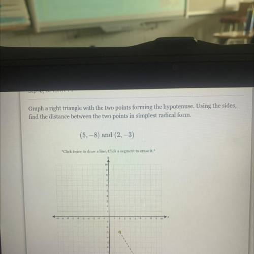 Graph a right triangle with the two points forming the hypotenuse. Using the sides,

find the dist