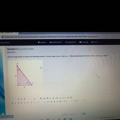 Use the image below to answer the following question. Find the value of sin x® and cos y What relat