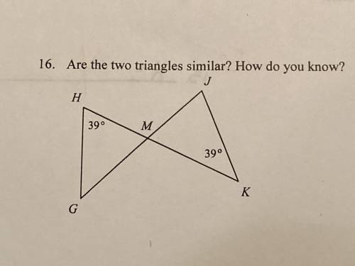 I’m desperate. giving 15 pts plus a brainliest rating. thank you.

Are the two triangles similar?