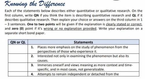 ACTIVITY 1

Knowing the DifferenceEach of the statements below describes either quantitative or qu