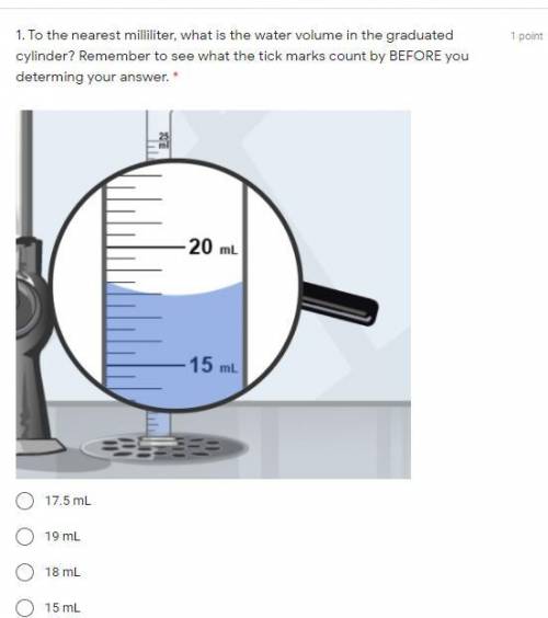 PLZ HELP. To the nearest milliliter, what is the water volume in the graduated cylinder? Remember t