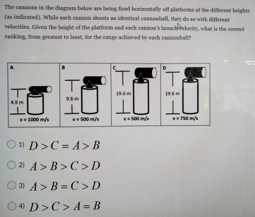 The cannons in the diagram below are being fired horizontally off platforms of the different height