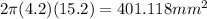 2\pi (4.2)(15.2) = 401.118mm^2