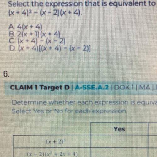What is an expression that is equivalent to (x + 4)^2 - (x - 2)(x + 4)