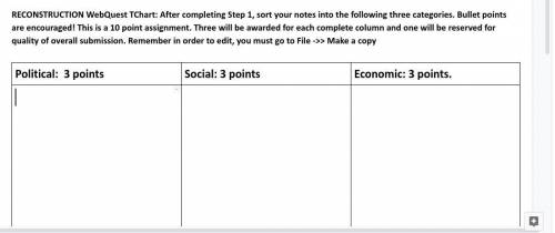 RECONSTRUCTION WebQuest TChart: After completing Step 1, sort your notes into the following three c