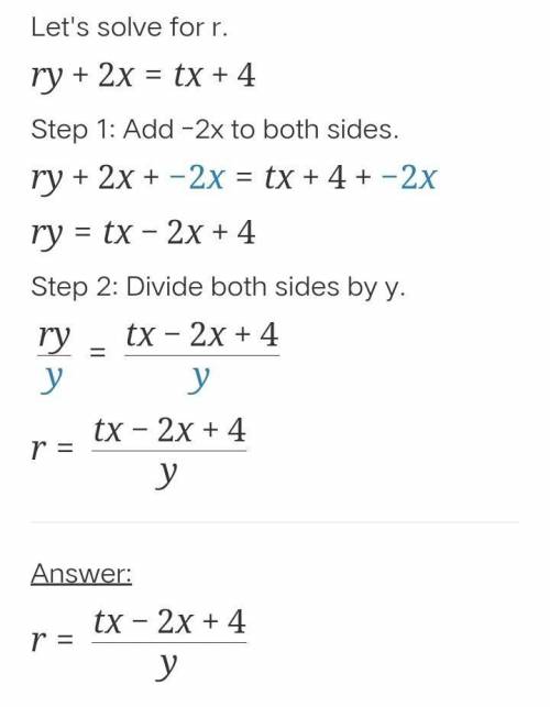 Ry+2x=tx+4 change of subject please with method