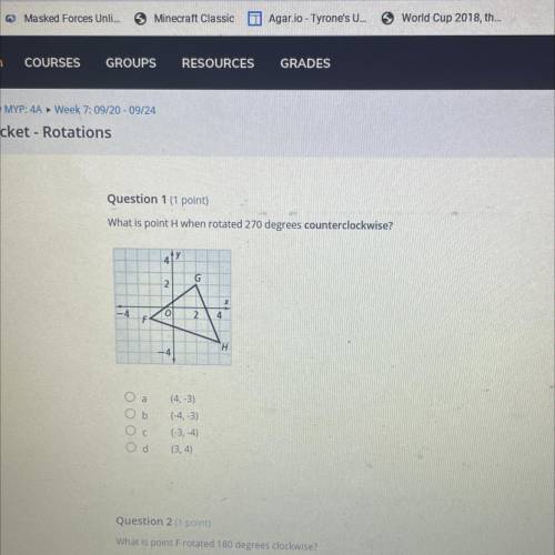 What is point H when rotated 270 degrees counterclockwise