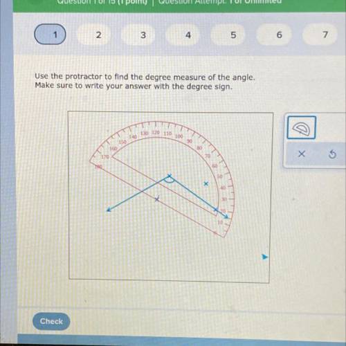 Use the protractor to find the degree measure of the angle.

Make sure to write your answer with t