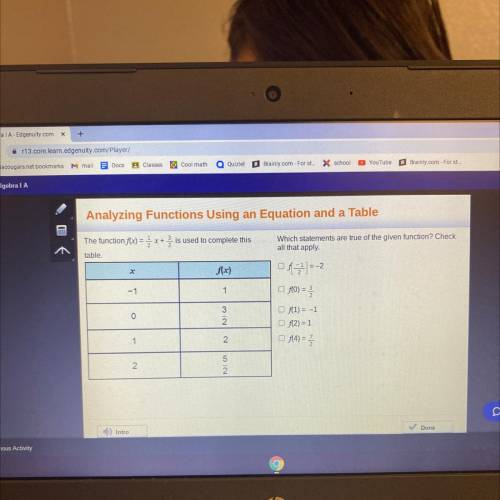 Analyzing Functions Using an Equation and a Table

The function f(x) = { x= is used to complete th