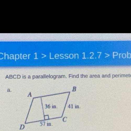 ABCDis a parallelogram. Find the area and perimeter. Show all work please :)