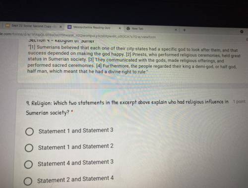 Which two statements in the excerpt above explain who had religious influence in Sumerian society