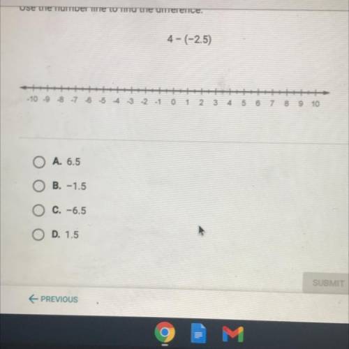 Use the number line to find the difference

A 6.5
B-15
C-6,5
OD 1.5
Helpp plsss :)