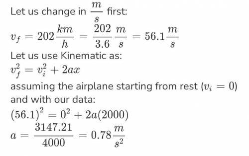 An airplane needs to reach a velocity of 199.0 km/h to take off. On a 2000-m runway, what is the min