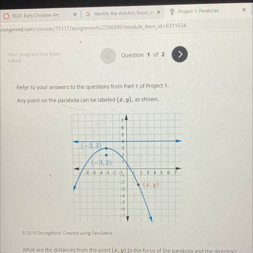 What are the distances from the point (x,y) to focus of the parabola and the directrix?

distance