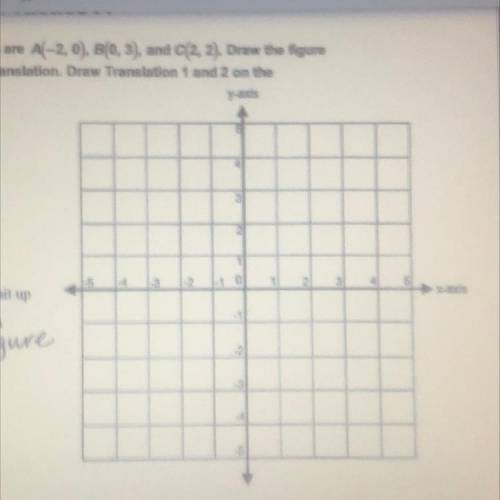 The vertices of a triangle are A(-2, 0), B(0, 3), and C(2, 2). Draw the figure

and its image afte