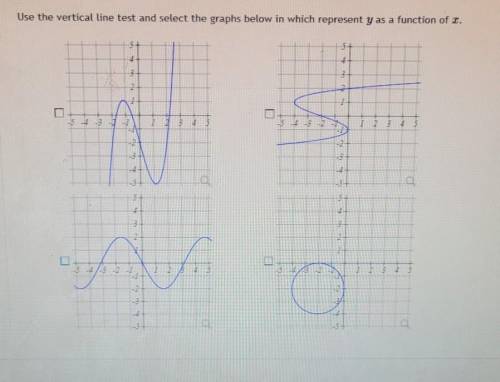Use the vertical line test and select the graphs below in which represent y as a function of x.
